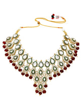 Gold Plated Maroon Kundan Bead Bridal Necklace Set