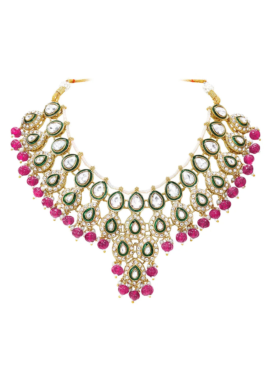 Gold Plated Purple Kundan Bead Bridal Necklace Set