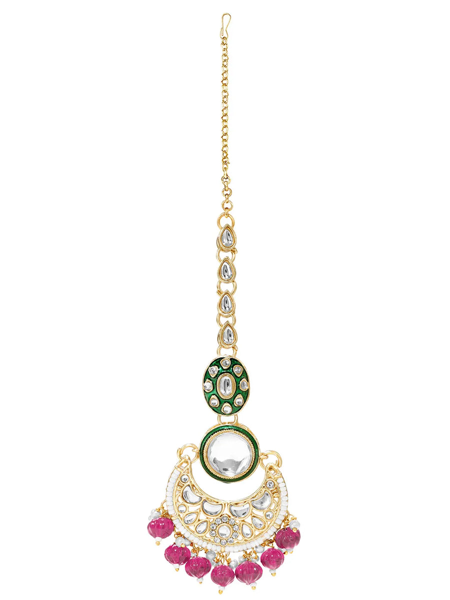 Gold Plated Purple Kundan Bead Bridal Necklace Set