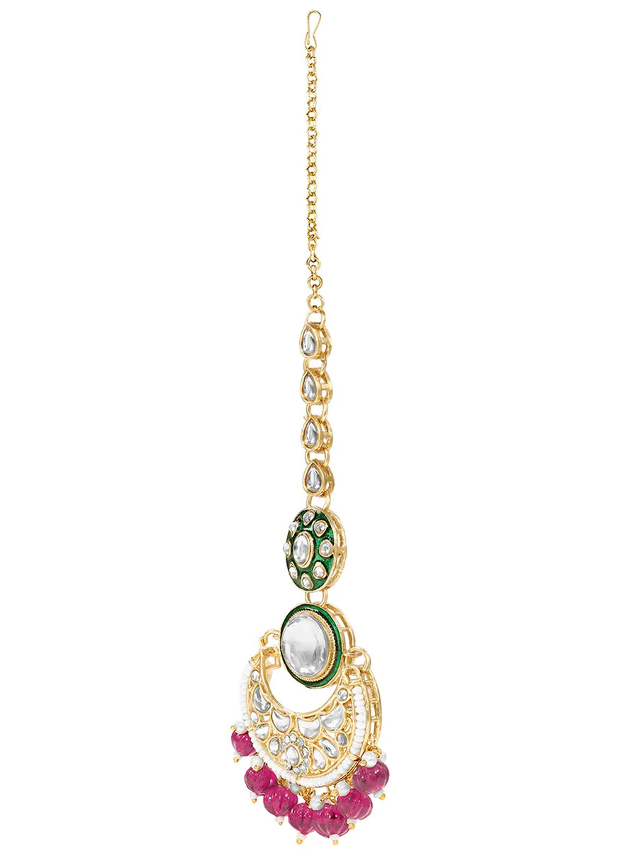 Gold Plated Purple Kundan Bead Bridal Necklace Set