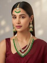 Gold Plated Green Kundan Layered Bridal Set