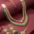 Gold Plated Green Kundan Layered Bridal Set