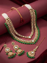 Gold Plated Green Kundan Layered Bridal Set