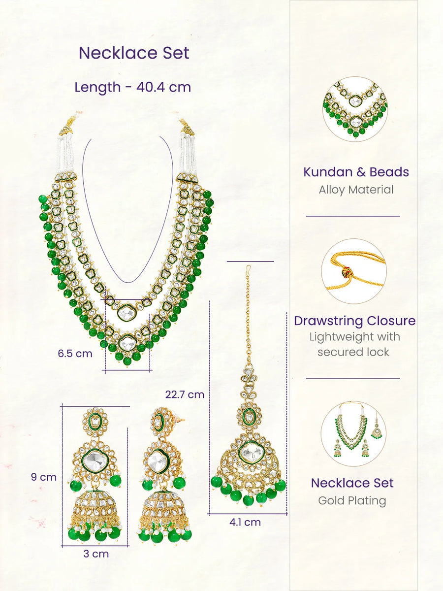 Gold Plated Green Kundan Layered Bridal Set