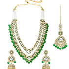 Gold Plated Green Kundan Layered Bridal Set