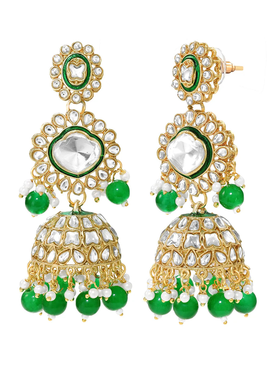 Gold Plated Green Kundan Layered Bridal Set