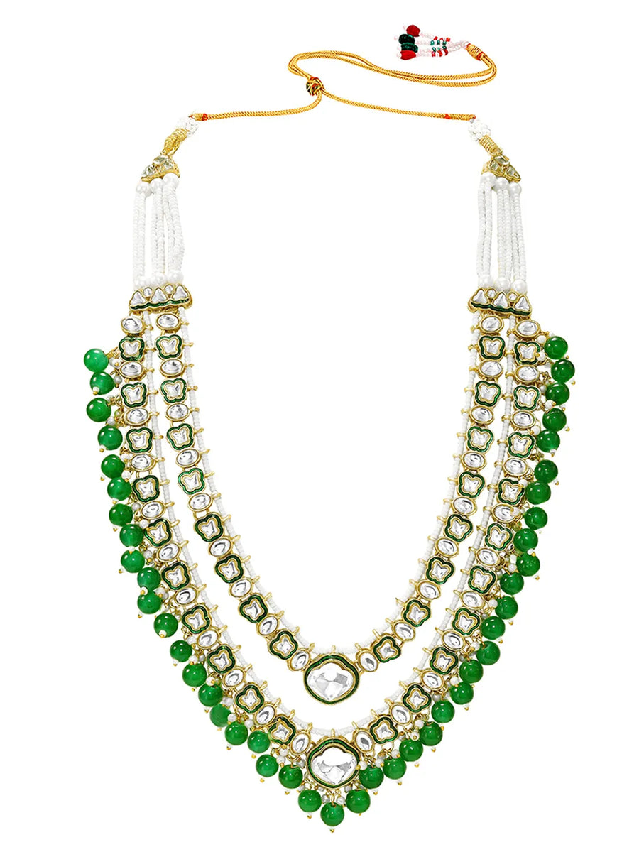 Gold Plated Green Kundan Layered Bridal Set