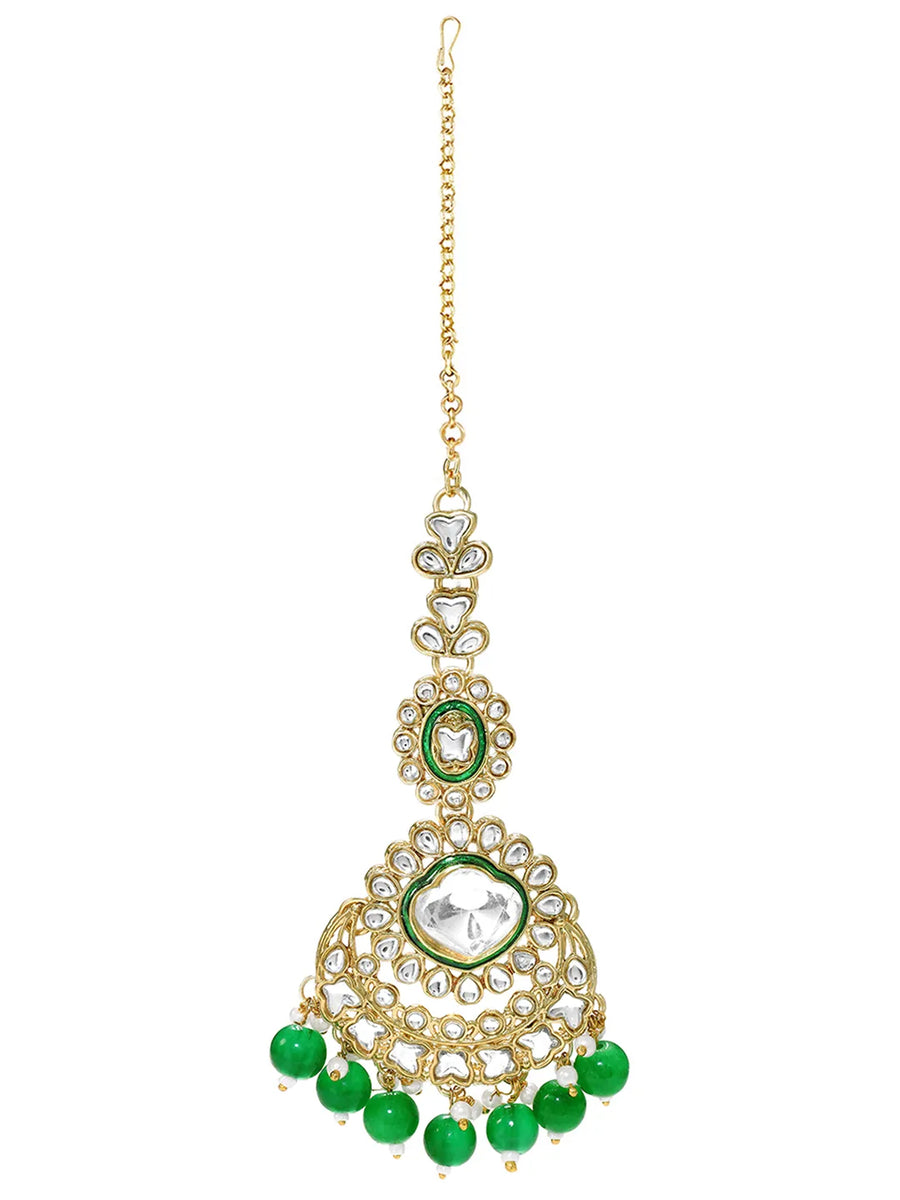 Gold Plated Green Kundan Layered Bridal Set