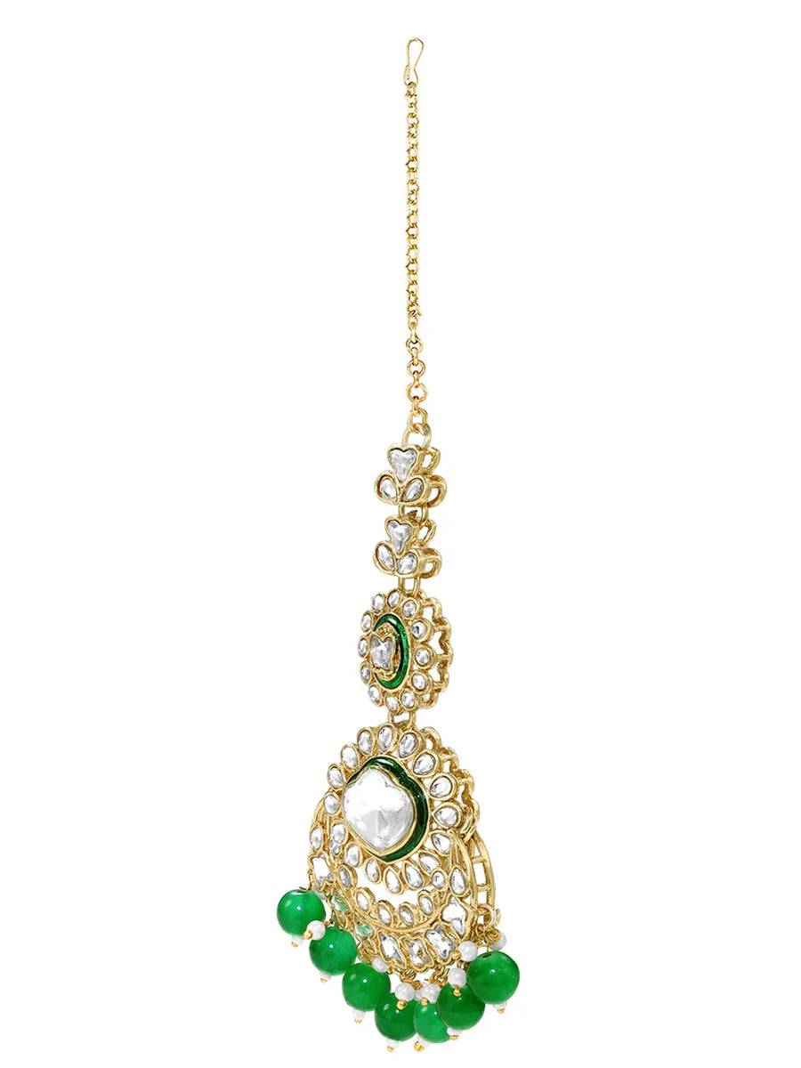 Gold Plated Green Kundan Layered Bridal Set