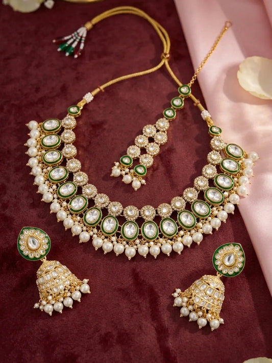 Gold Plated Green Kundan Wedding Set