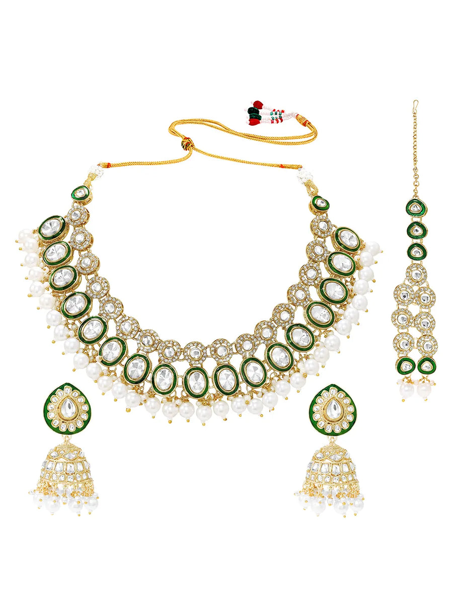 Gold Plated Green Kundan Wedding Set