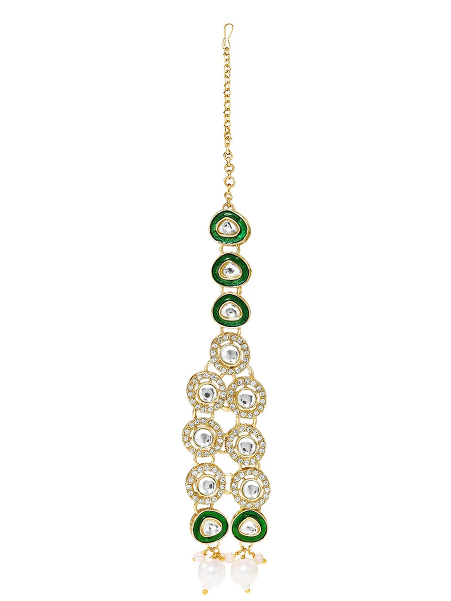 Gold Plated Green Kundan Wedding Set
