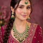 Gold Plated Green Kundan Layered Necklace Set