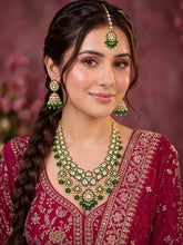 Gold Plated Green Kundan Layered Necklace Set