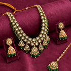 Gold Plated Green Kundan Layered Necklace Set