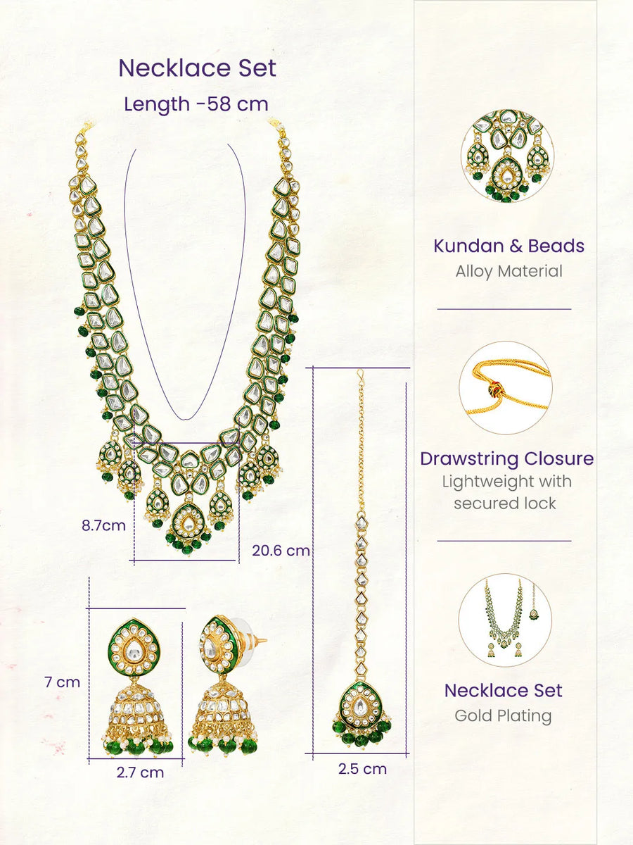 Gold Plated Green Kundan Layered Necklace Set
