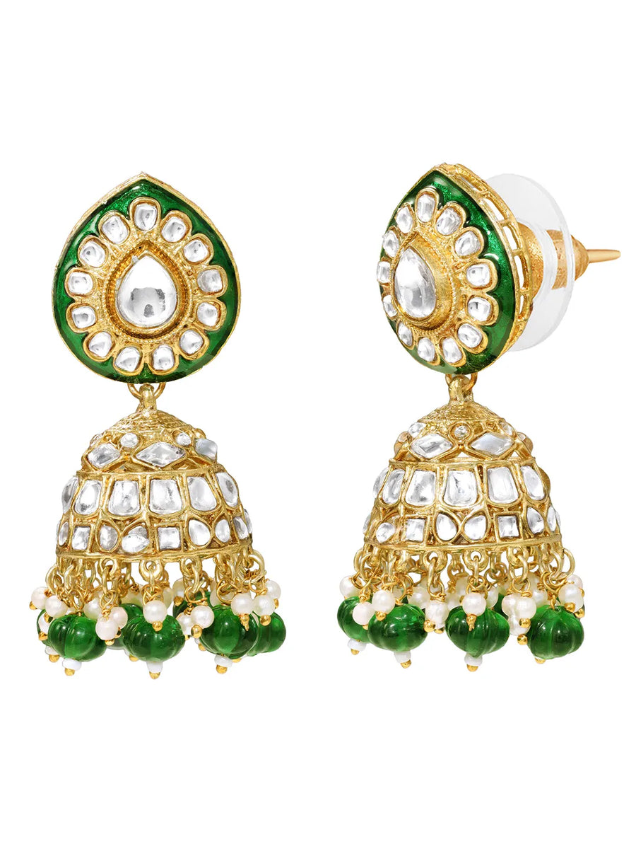 Gold Plated Green Kundan Layered Necklace Set