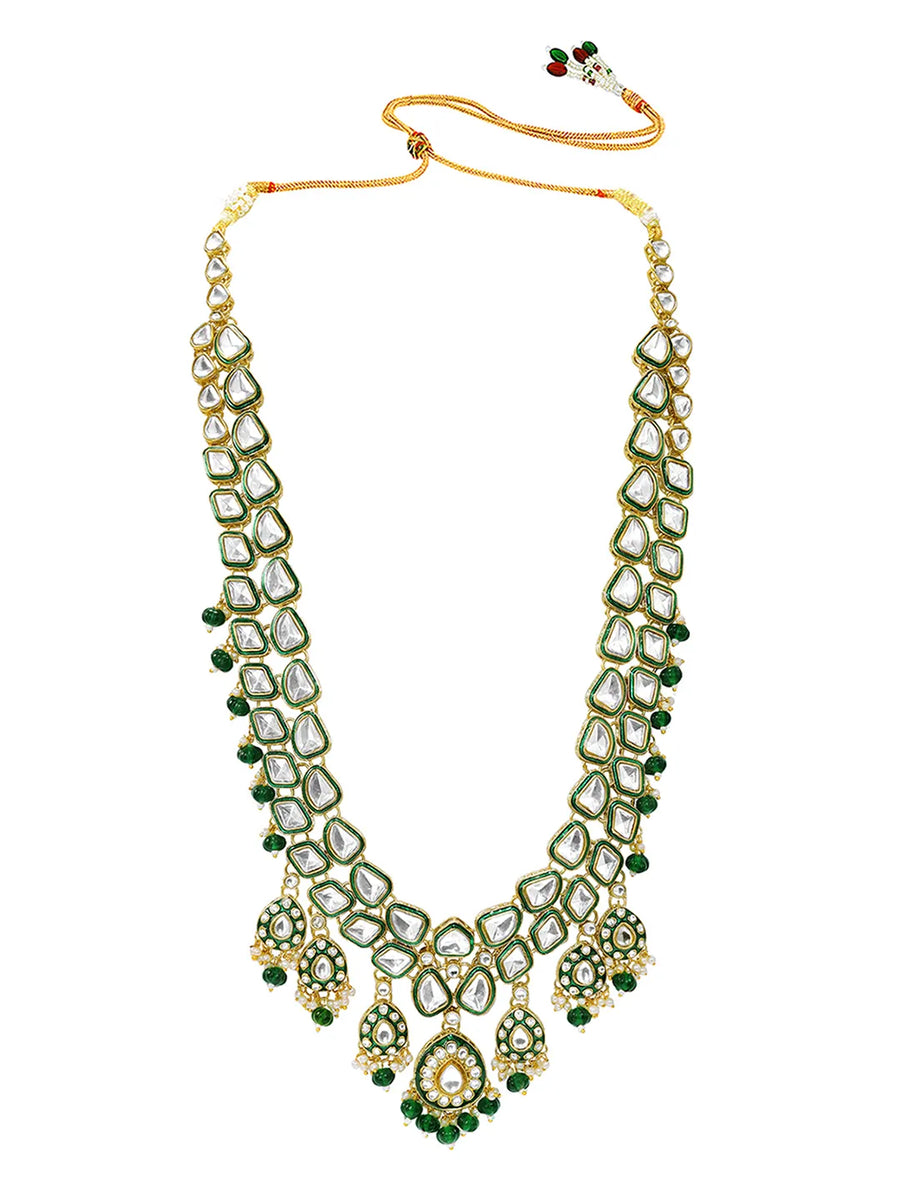 Gold Plated Green Kundan Layered Necklace Set