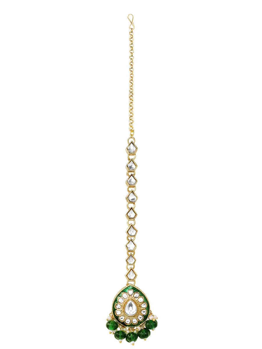 Gold Plated Green Kundan Layered Necklace Set