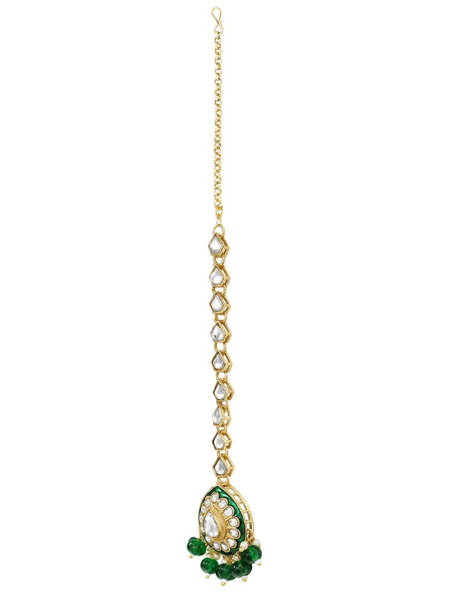 Gold Plated Green Kundan Layered Necklace Set