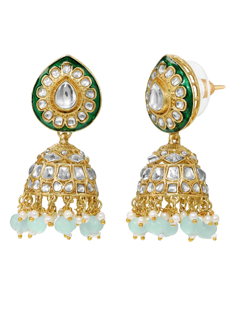 Gold Plated Mint Kundan Layered Bridal Set