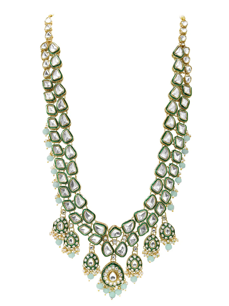 Gold Plated Mint Kundan Layered Bridal Set
