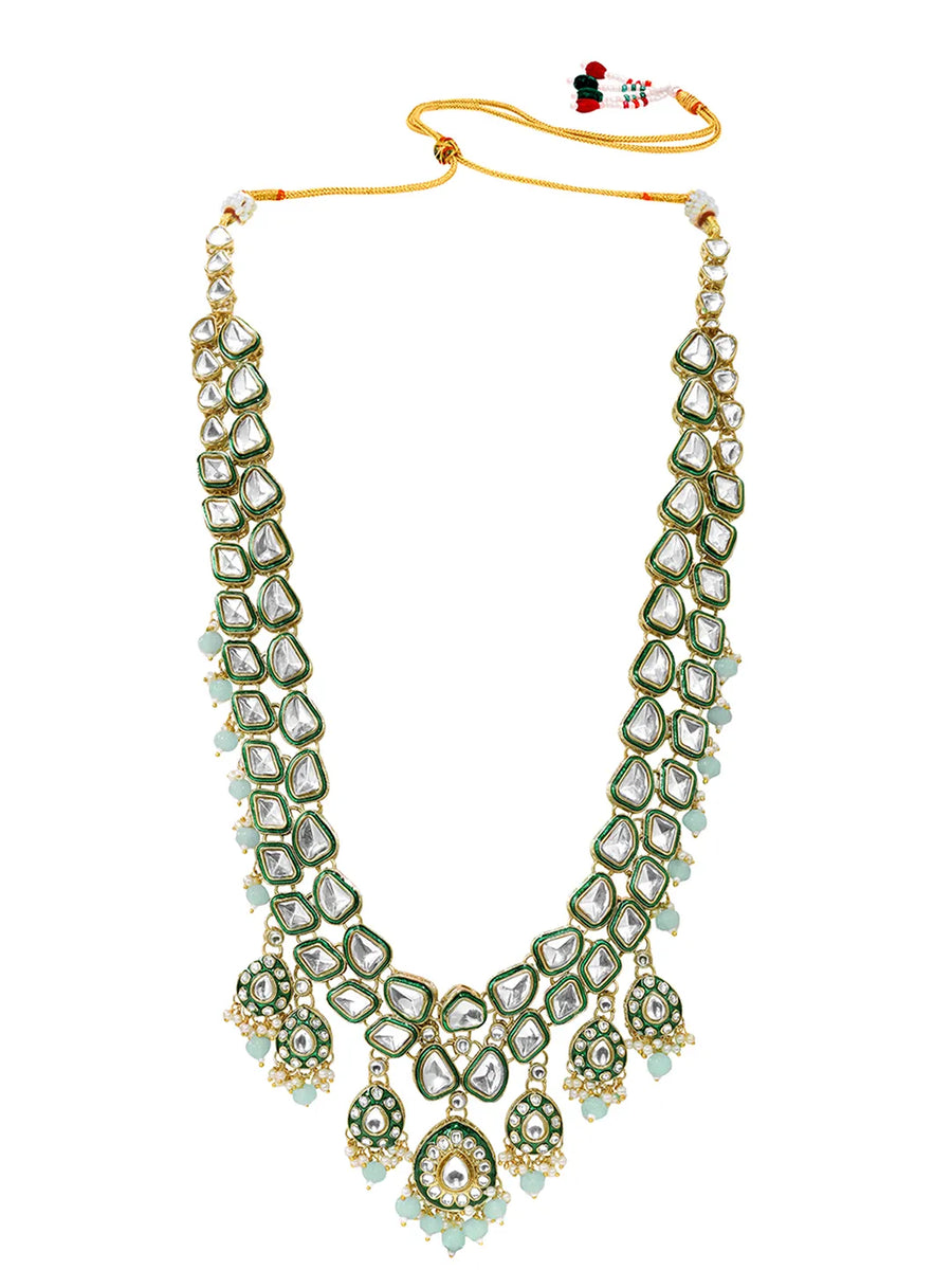 Gold Plated Mint Kundan Layered Bridal Set