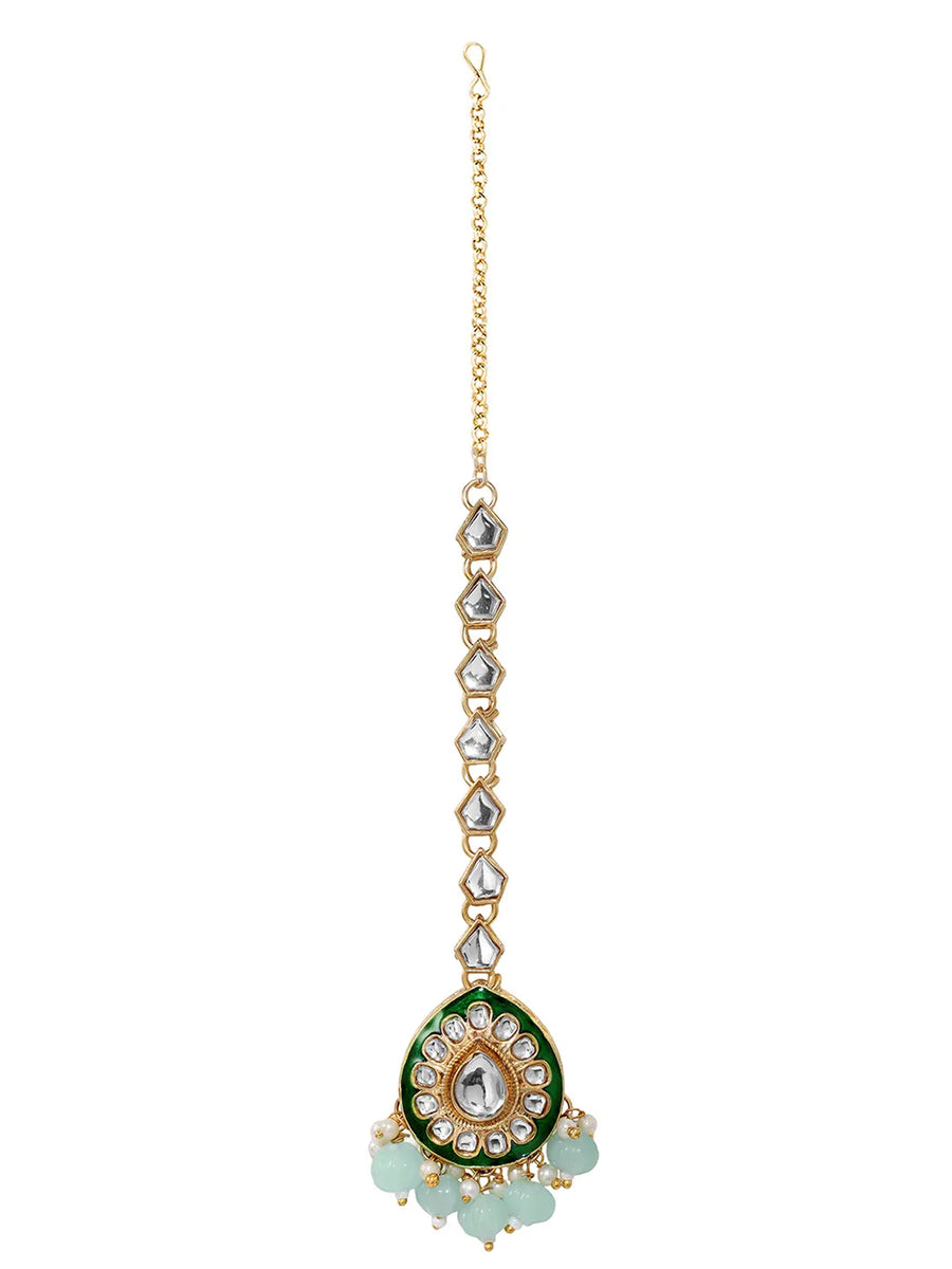 Gold Plated Mint Kundan Layered Bridal Set