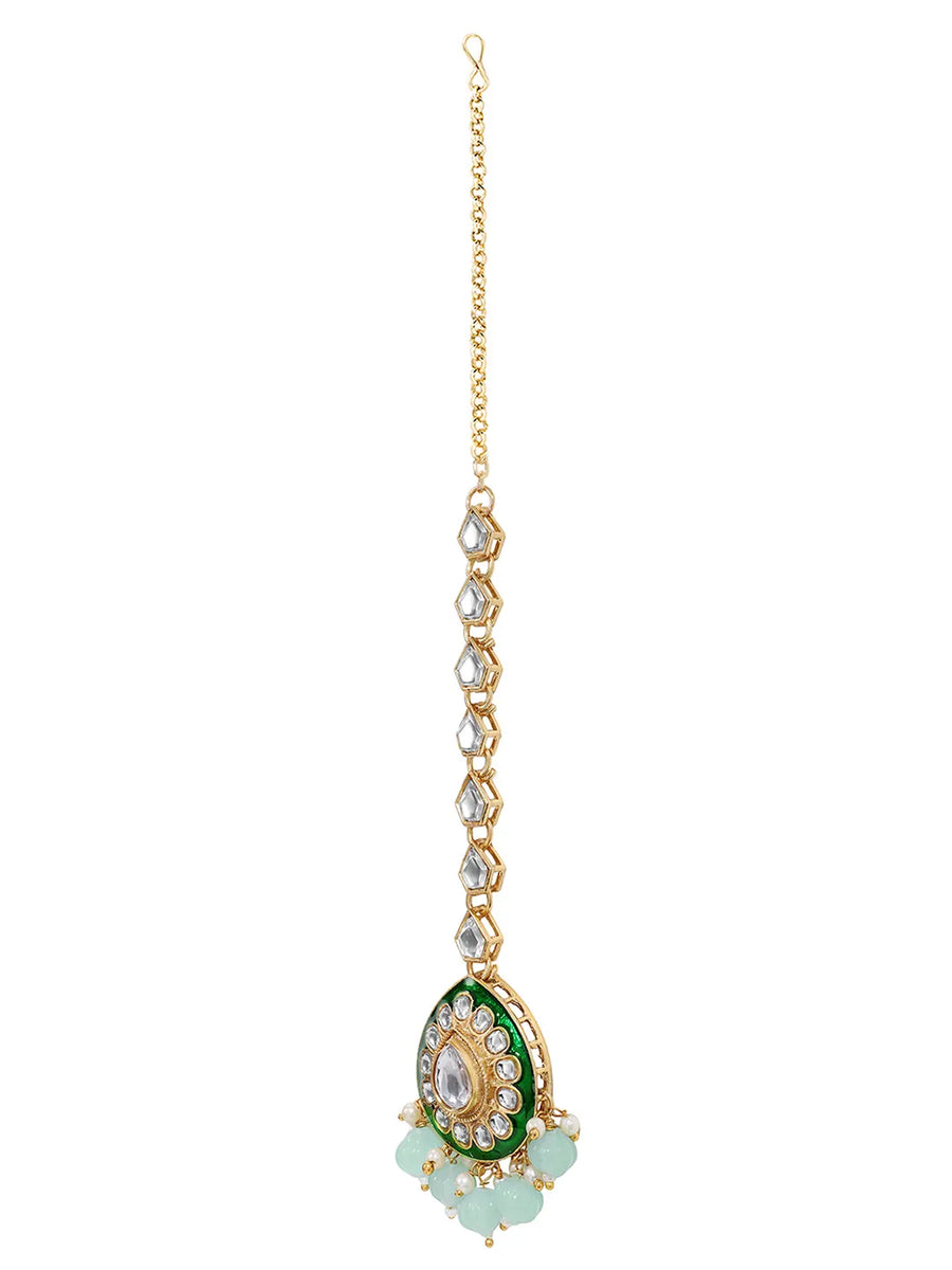 Gold Plated Mint Kundan Layered Bridal Set