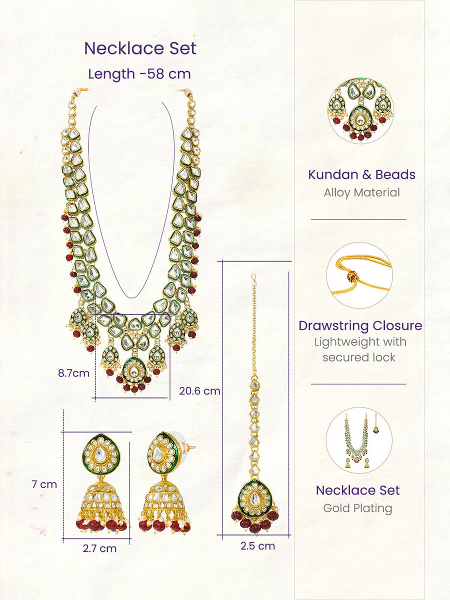 Gold Plated Green Kundan Heritage Necklace Set