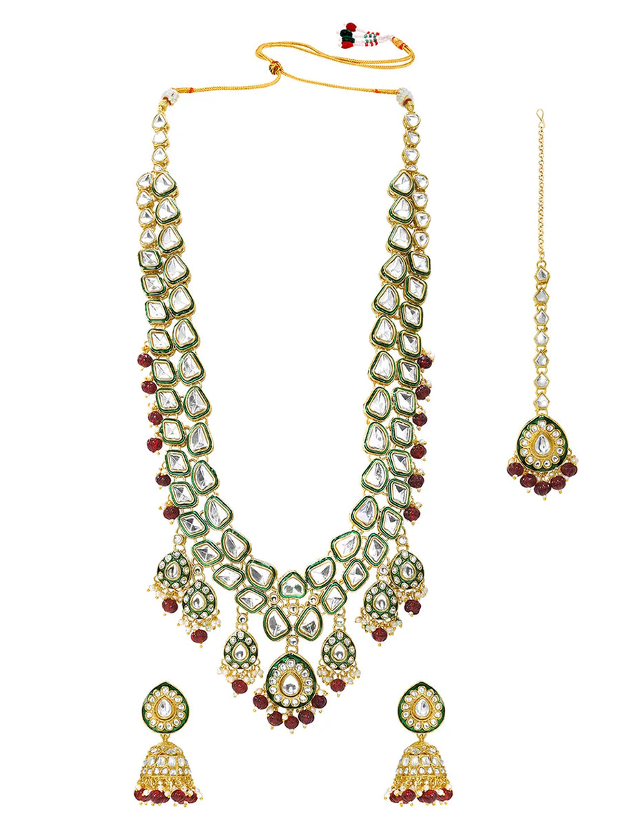Gold Plated Green Kundan Heritage Necklace Set
