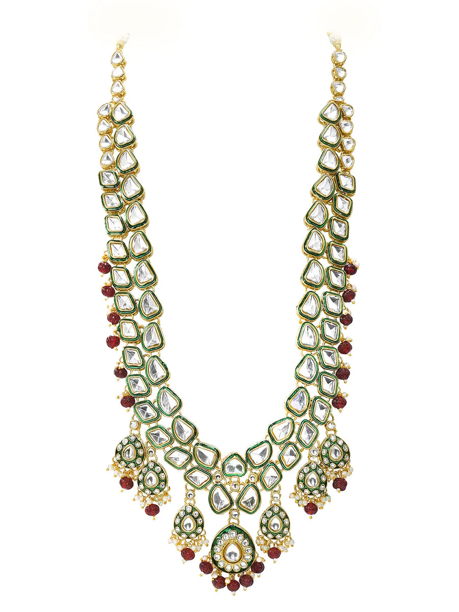 Gold Plated Green Kundan Heritage Necklace Set