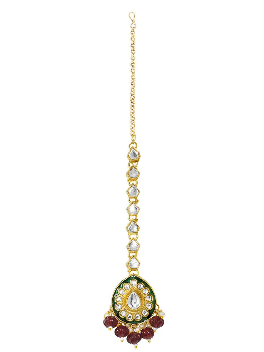 Gold Plated Green Kundan Heritage Necklace Set