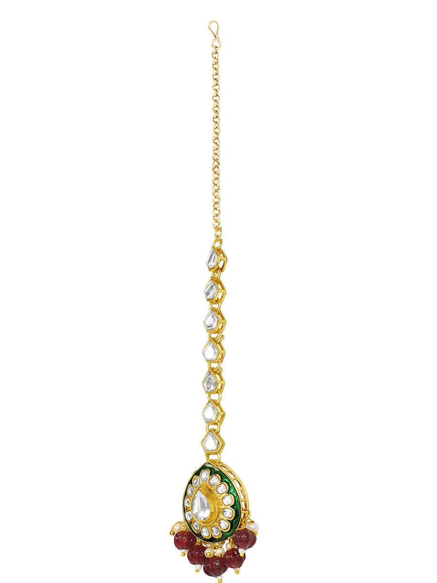 Gold Plated Green Kundan Heritage Necklace Set