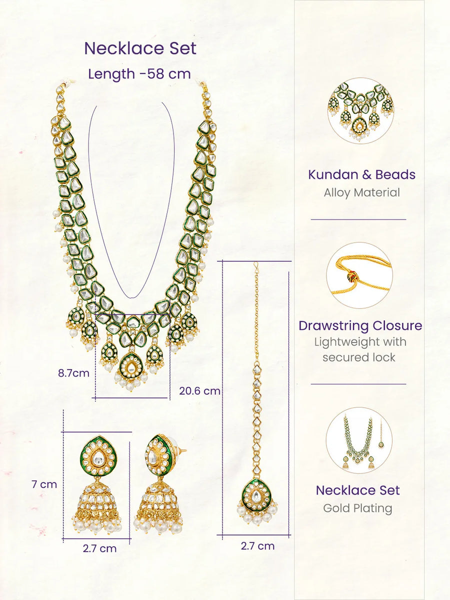 Gold Plated Green Kundan Bridal Jewellery Set