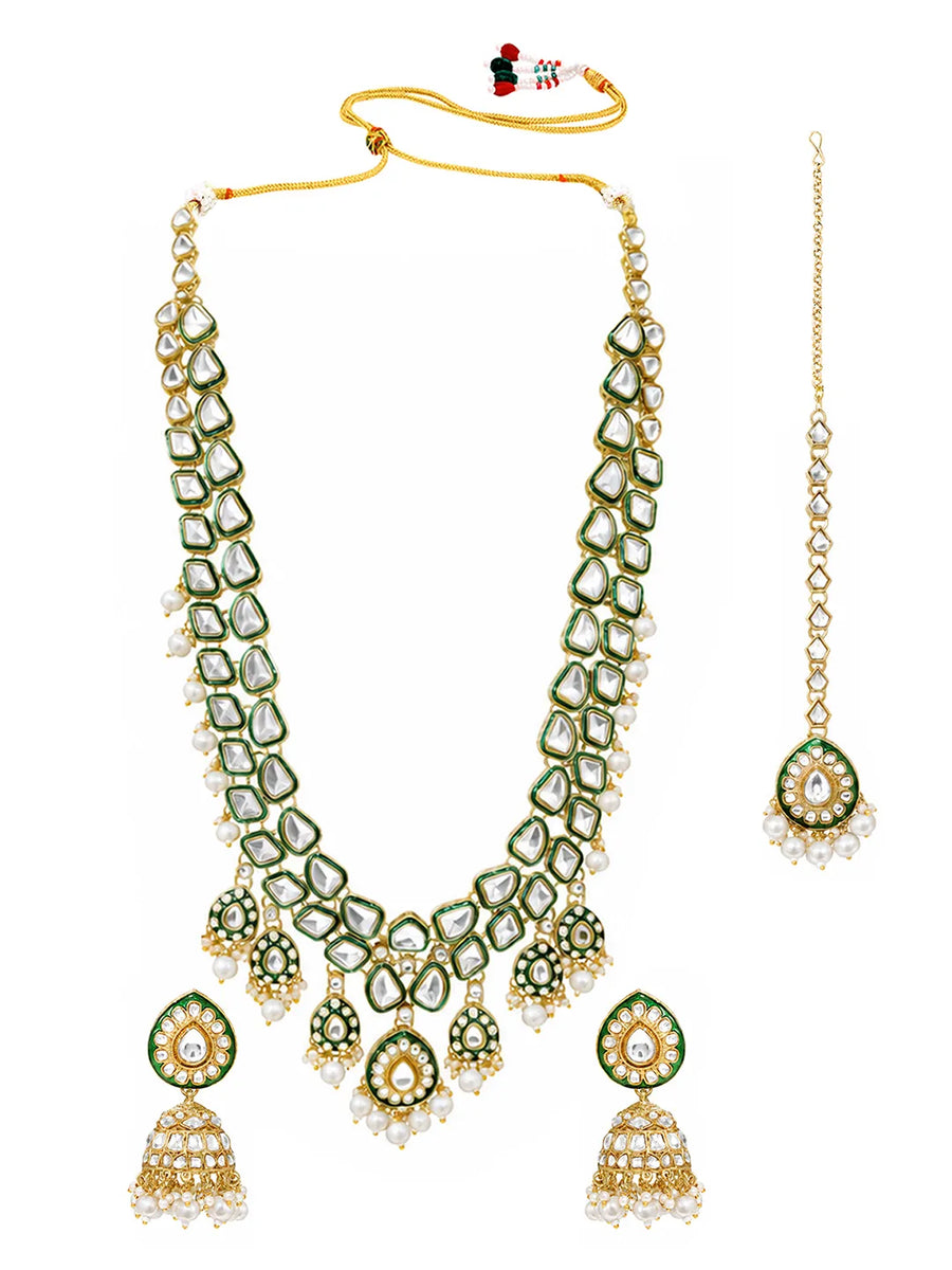 Gold Plated Green Kundan Bridal Jewellery Set