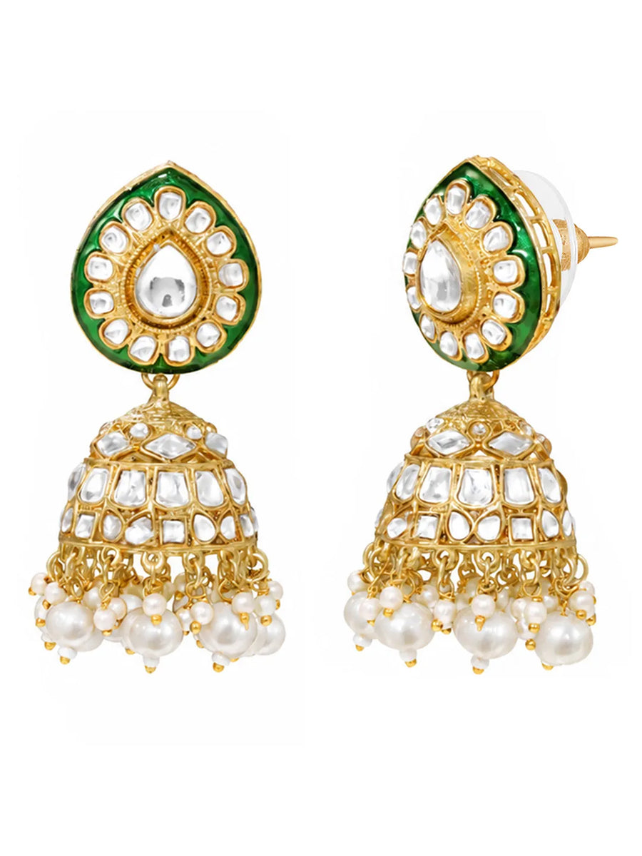 Gold Plated Green Kundan Bridal Jewellery Set