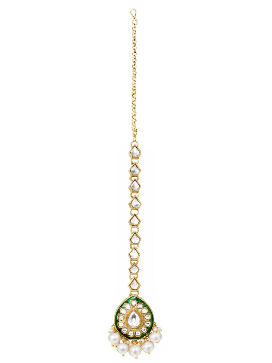 Gold Plated Green Kundan Bridal Jewellery Set