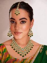 Gold Plated Green Kundan Pearl Bridal Set