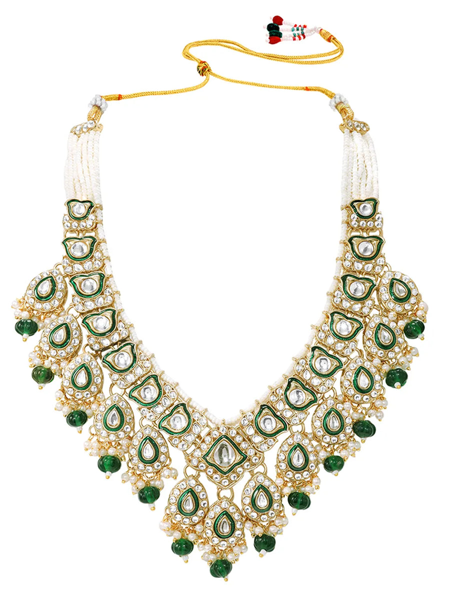 Gold Plated Green Kundan Pearl Bridal Set