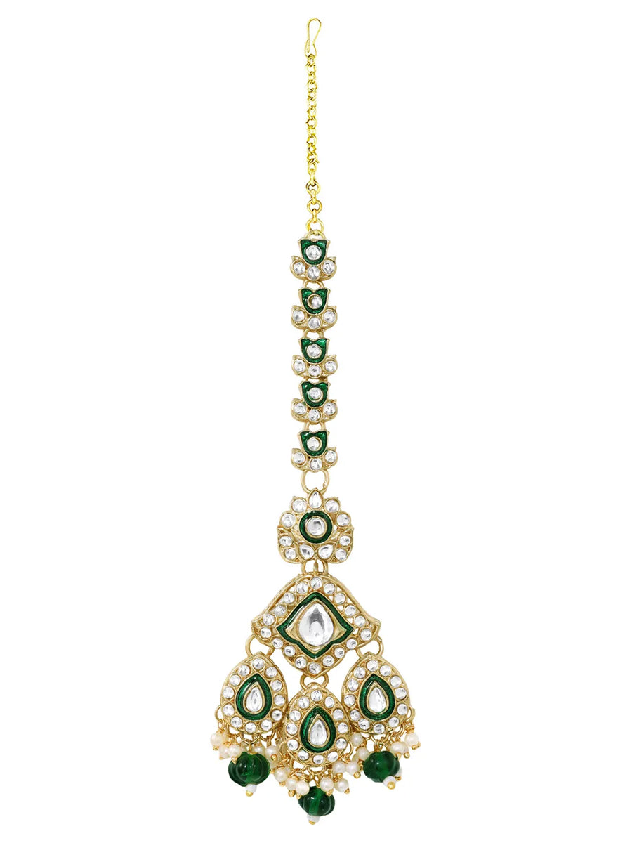 Gold Plated Green Kundan Pearl Bridal Set