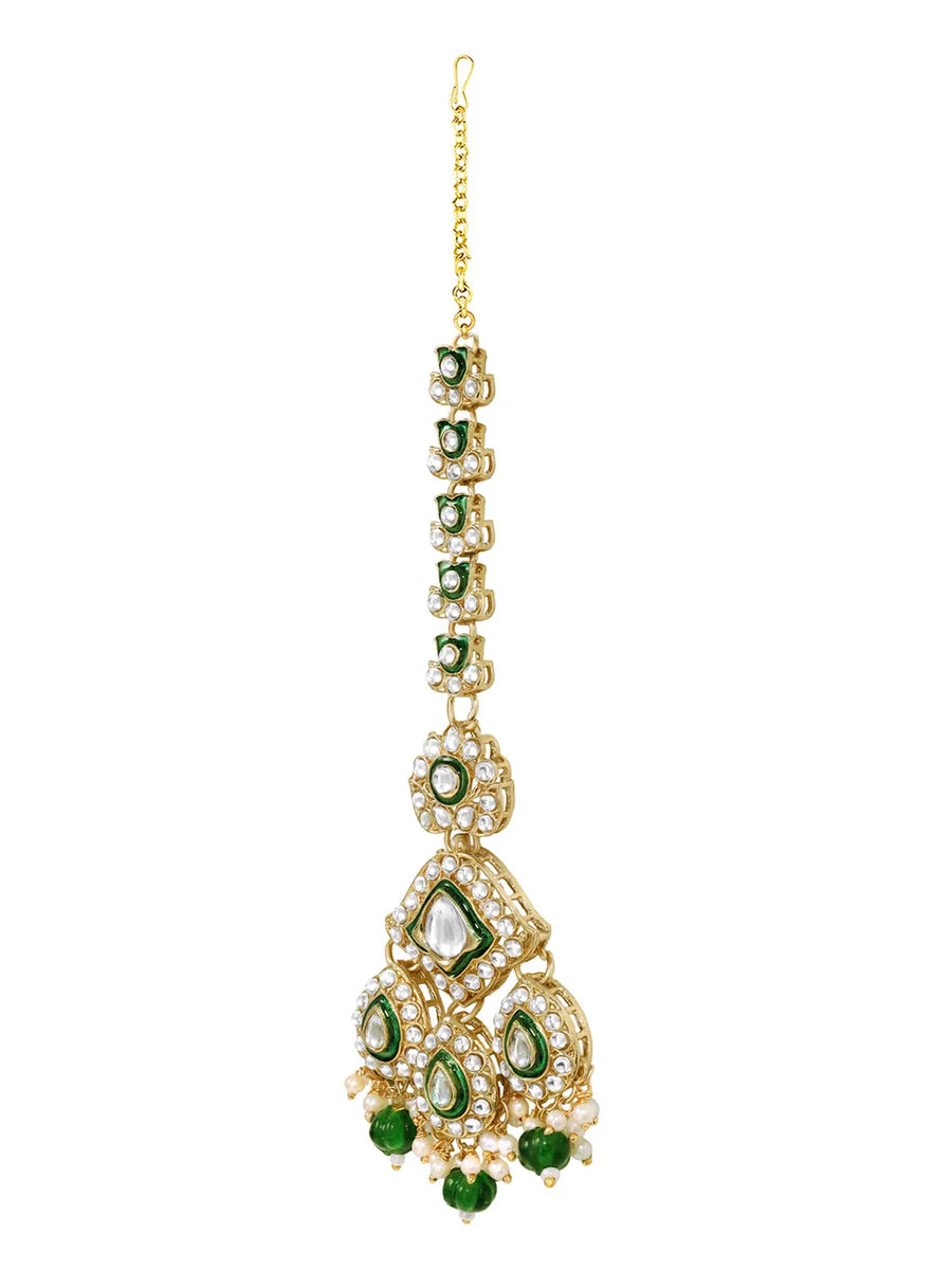 Gold Plated Green Kundan Pearl Bridal Set