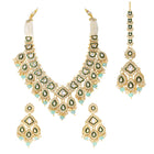 Gold Plated Green Mint Kundan Pearl Bridal Set