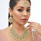 Gold Plated Green Mint Kundan Pearl Bridal Set
