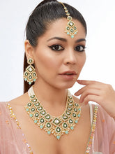 Gold Plated Green Mint Kundan Pearl Bridal Set