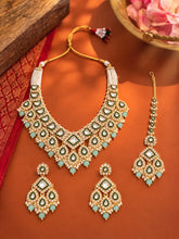 Gold Plated Green Mint Kundan Pearl Bridal Set