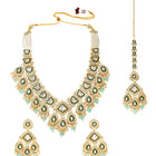 Gold Plated Green Mint Kundan Pearl Bridal Set