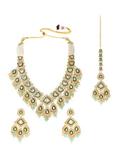 Gold Plated Green Mint Kundan Pearl Bridal Set