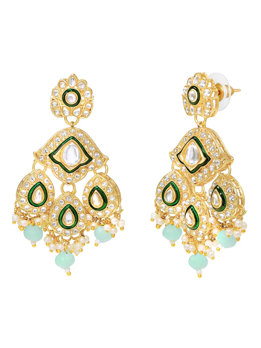 Gold Plated Green Mint Kundan Pearl Bridal Set