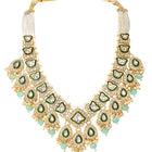 Gold Plated Green Mint Kundan Pearl Bridal Set